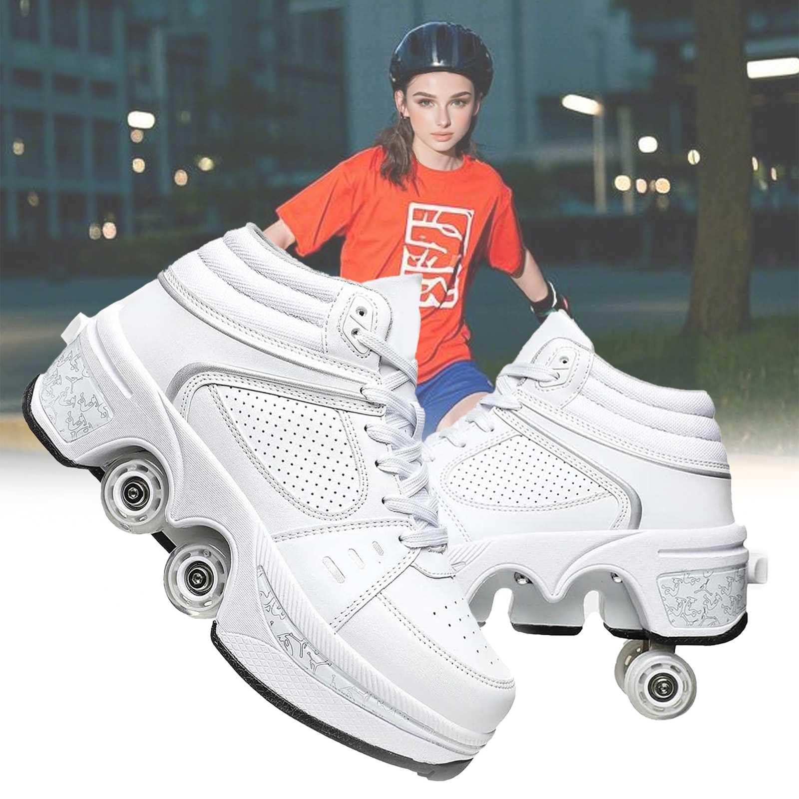 Chaussures à roulettes pour garçons et Filles Basket a Roulette Retractable Baskets Chaussures Qui se transforment en Roller avec 4 Roues pour Adolescents et Adultes