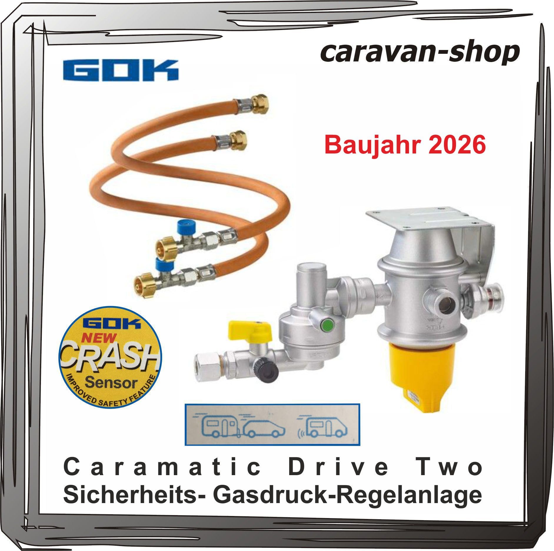 Generisch Zweiflachenanlage Drive 30mbar horizontal + Schlauch Caravan Crash-Sensor Gas Drive Two Set Hochdruckschlauch