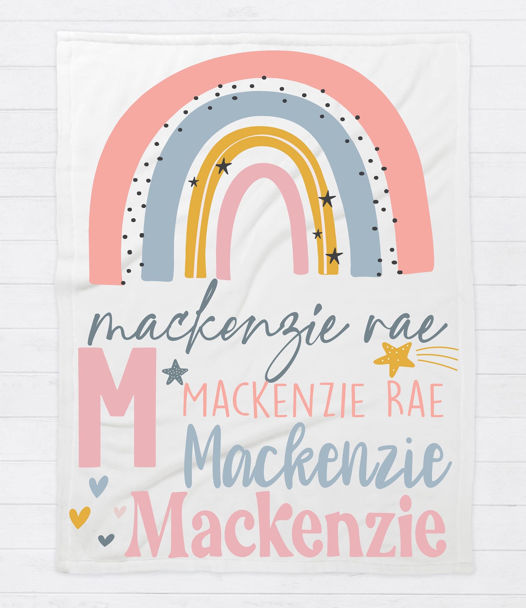 Monogram Junkie Personalized Baby Blanket for Girls with Name | Boho Rainbow Custom Baby Blanket | Baby Girl Name Blanket | Rainbow| 30x40