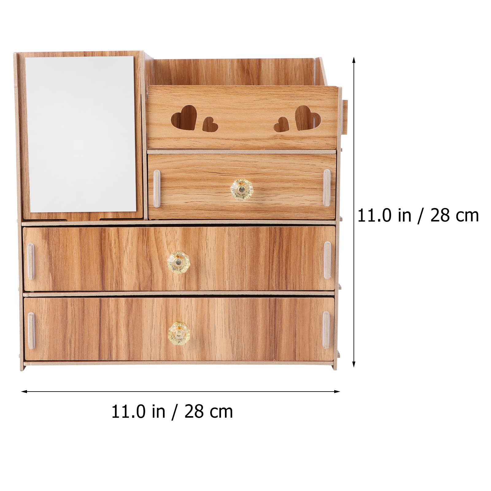 Organisateur de Cosmétiques Tiroir et Miroir Multifonctionnel en Bois Marron Boîte de Rangement Pratique pour Maquillage et Accessoires de Bureau