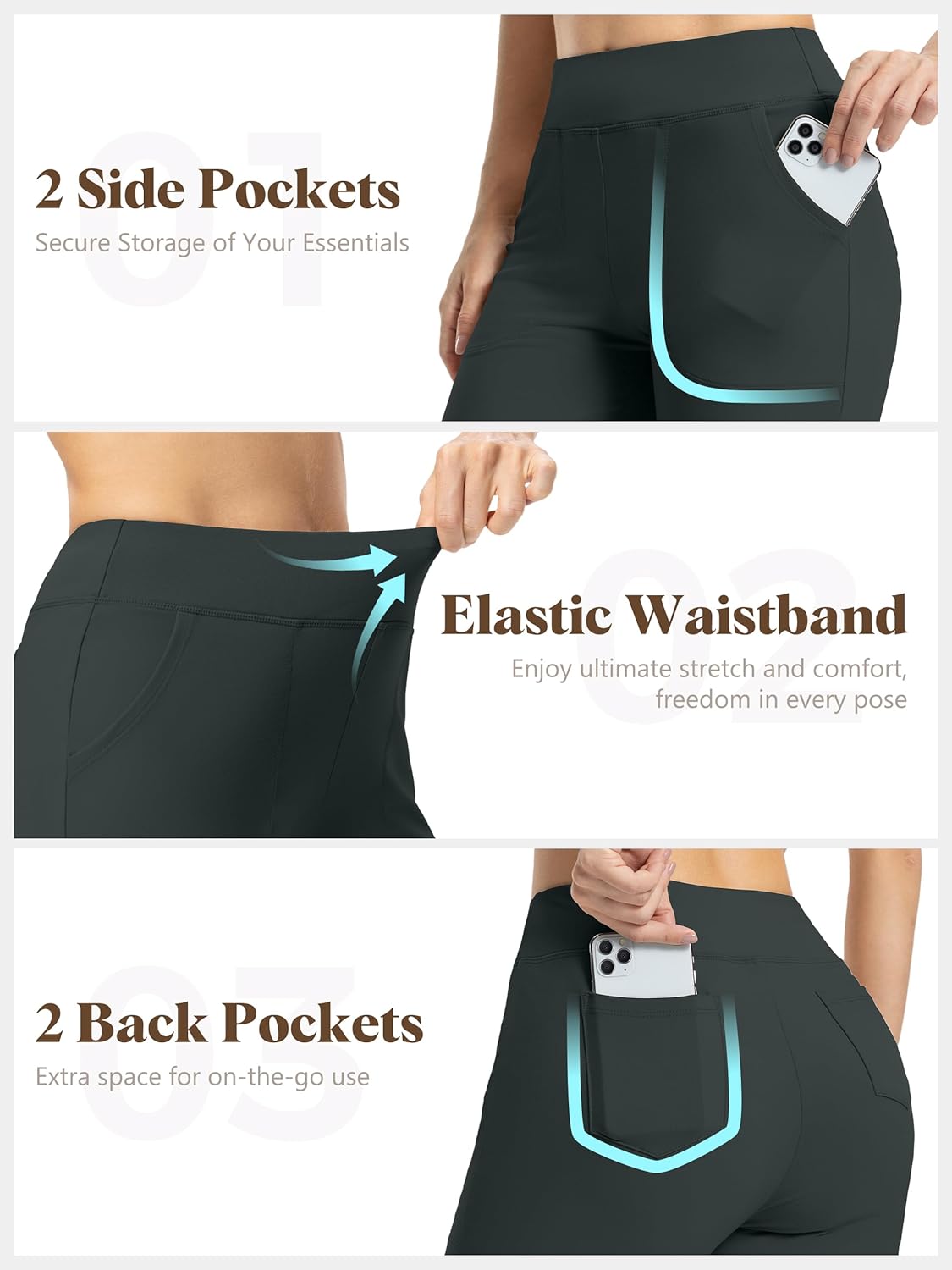 Tapata Petite Womens Wide Leg Yoga Pants 26/28 High Waist Stretch Loose Lounge Sweatpants Dress Work Casual with Pockets - Image 5