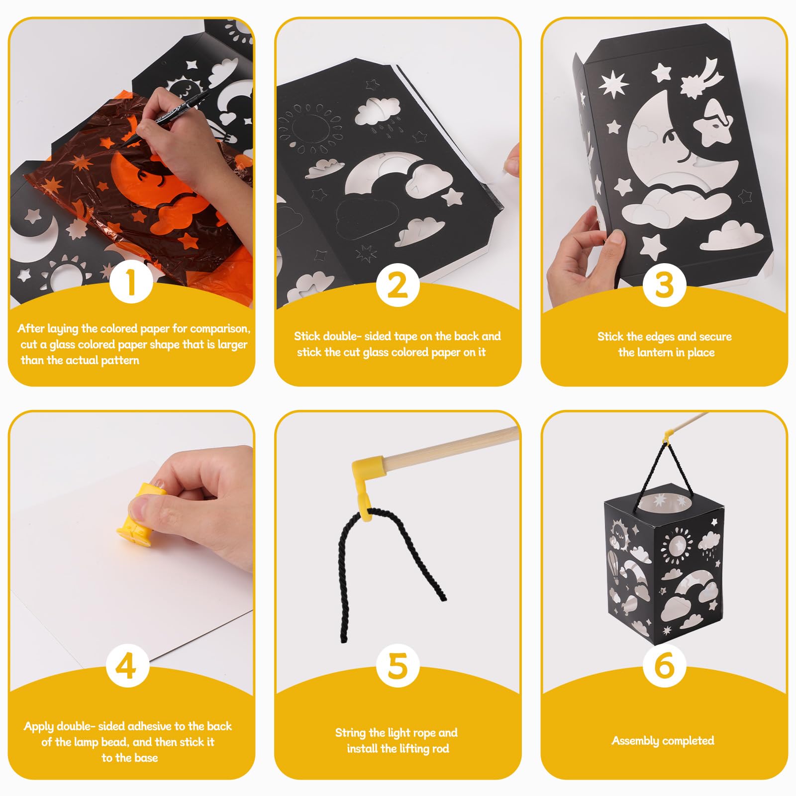 DAWRIS 3 Pcs Kit de Bricolage Lanterne pour Enfants Défilé de Lanternes Lanternes de Saint Martin avec Petit Bâton Lanterne Forme d'Animaux Crabe Ours et Agneau Kit Créatif de Lanterne en Feutre
