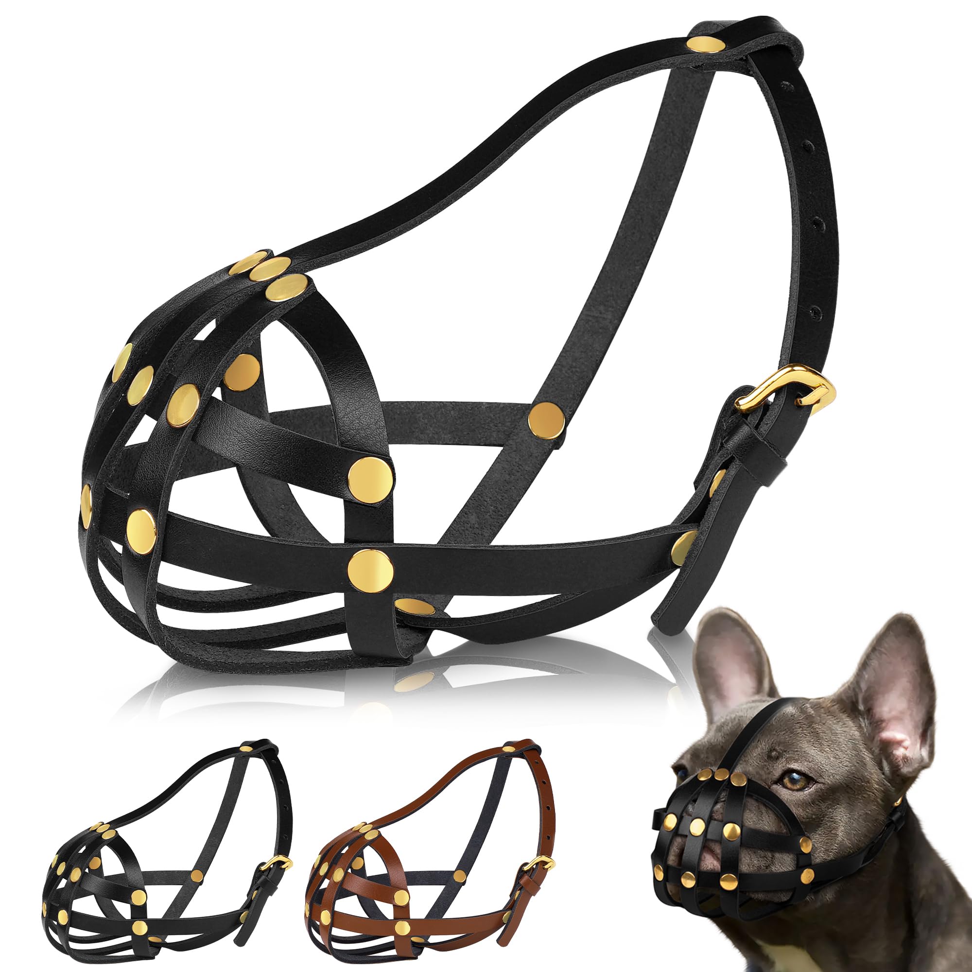 OOPSDOGGY French Bulldog Leather Basket Muzzle