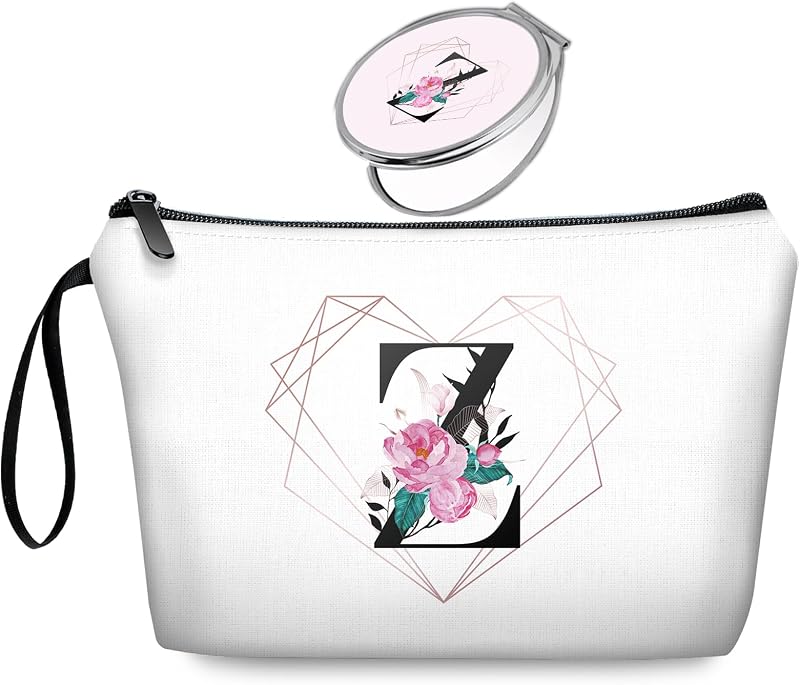 Necessaire de maquiagem com inicial Z JIEXAGEZOS e espelho, Pacote com 2