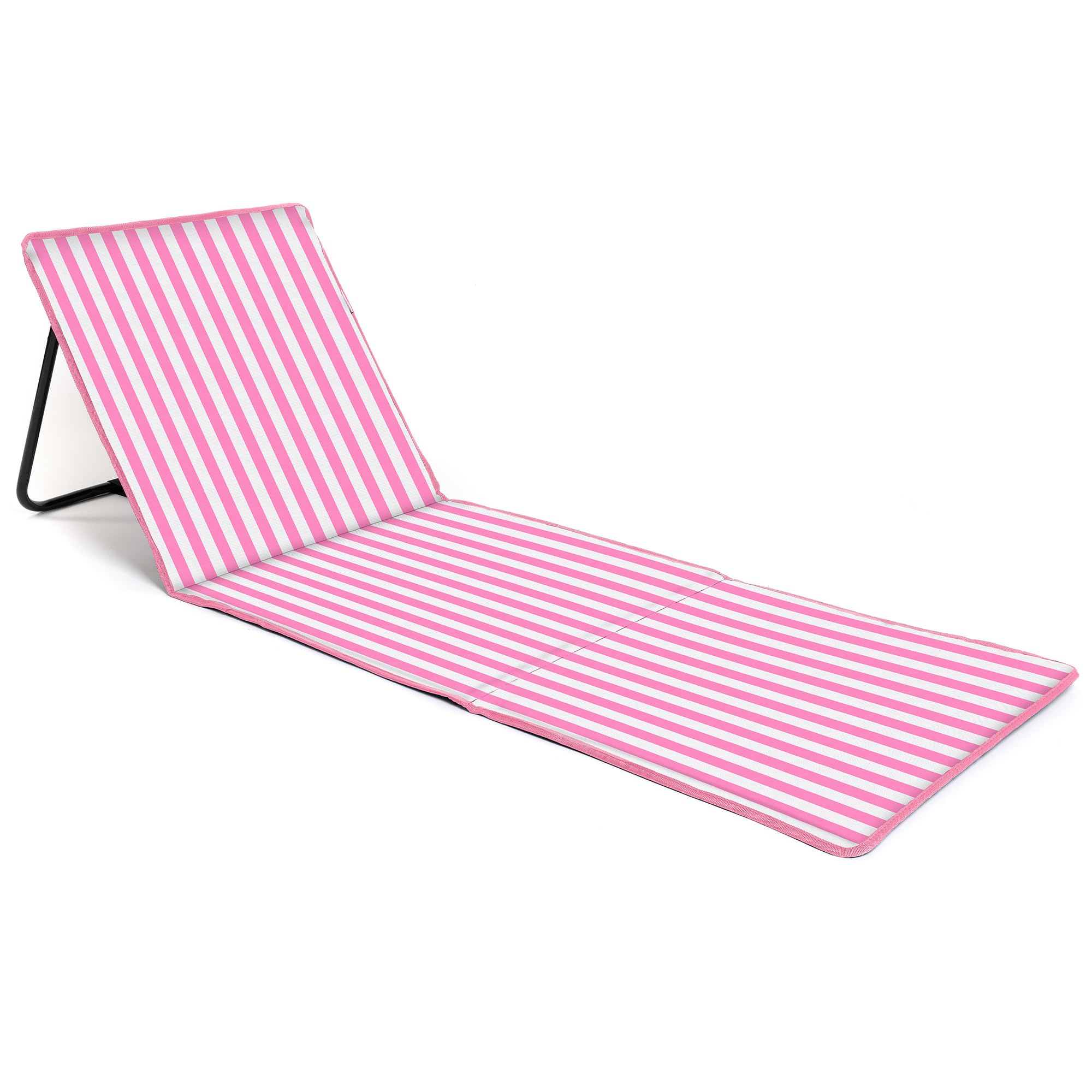 just be... Beach Sun Mat Folding Lightweight Portable Adjustable Sunbathing Recliner with Backrest Support and Valuables Pocket for Holidays Garden Camping Park Festivals - Pink Stripes