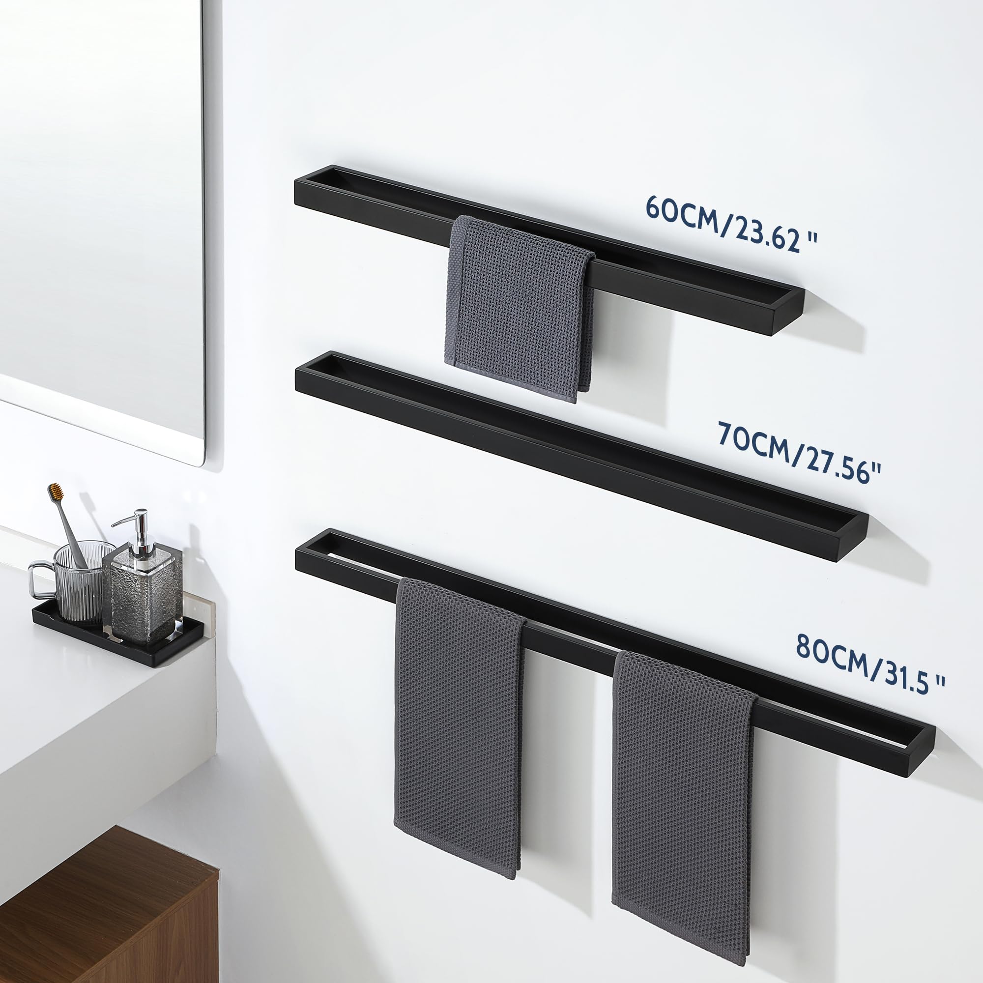 SAYAYO Toalleros de Baño, Toallero Negro Accesorios Baño Toallero Pared Colgador Trapos Cocina Acero Inoxidable Soporte Cuelga Toallas para Baño y Cocina 80CM