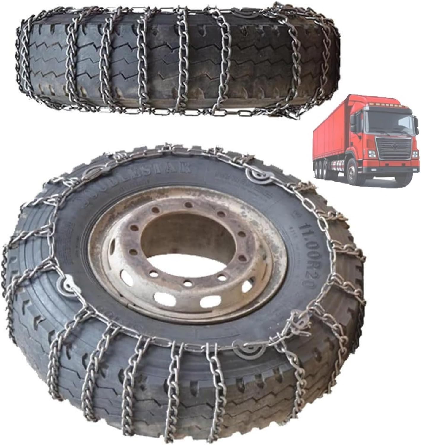 2pcs 9mm Snow Chains for Trucks & SUVs – Reinforced Anti-Skid Chains –Easy On and Off for Ice Snow & Sand 7.00-16 2pcs 245/70R19.5