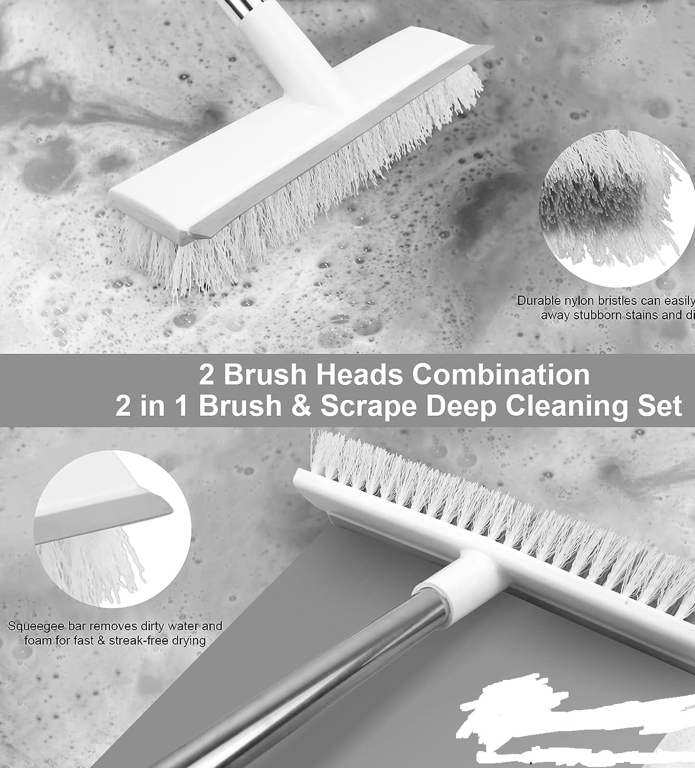 Krupanidhi 2 in 1 Tiles Cleaner Brush with Long Handle and Wiper,Floor Scrub Bathroom Brush (Pack of 1) 2