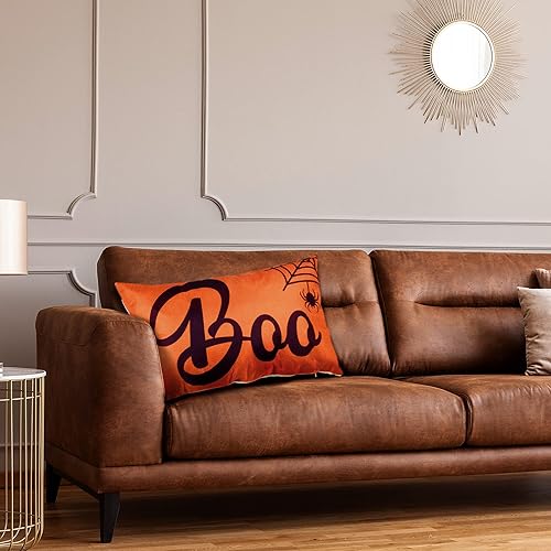 Miniatura 7 de 2 piezas de fundas de almohada de Halloween de tela de lino para Halloween, funda de cojín de lino con letras espeluznantes para decoración de cama,