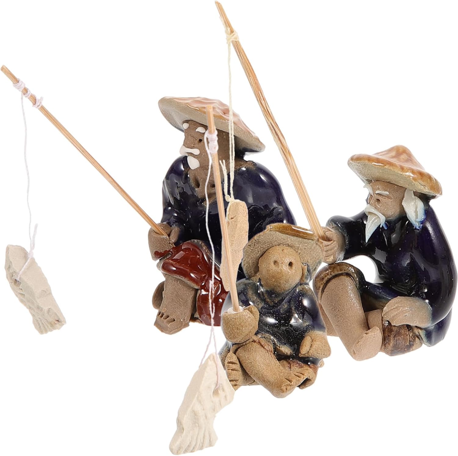 PAREKS 15 Pcs Fisherman Statue Fishing Accessories Fish Tank Decoration Fish Bowl Decorations Miniature Vintage mud Man Fisherman Garden Sculptures Mini Pond Ornament Fisherman ornament/2491