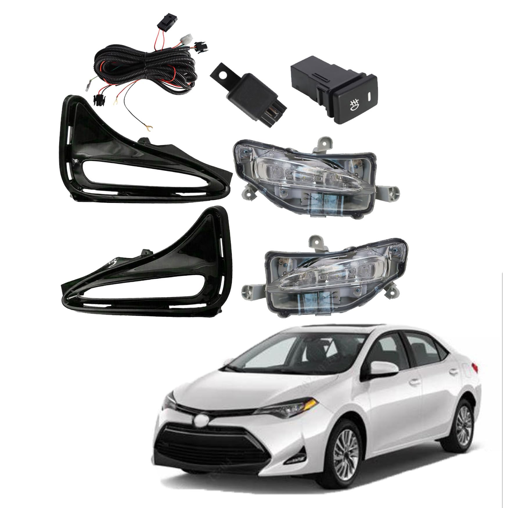 WFLNHB Left and Right Fog Lights Replacement for Corolla L LE XLE 2017-2019 Daytime Running Lamps Fog Driving Lights with Switch Bezel Wires