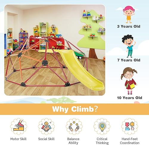 Miniatura 6 de Costzon Cúpula de escalada, 2 en 1 al aire libre, gimnasio, mono, barra de juguetes de escalada para niños pequeños, juego de escalada de cúpula