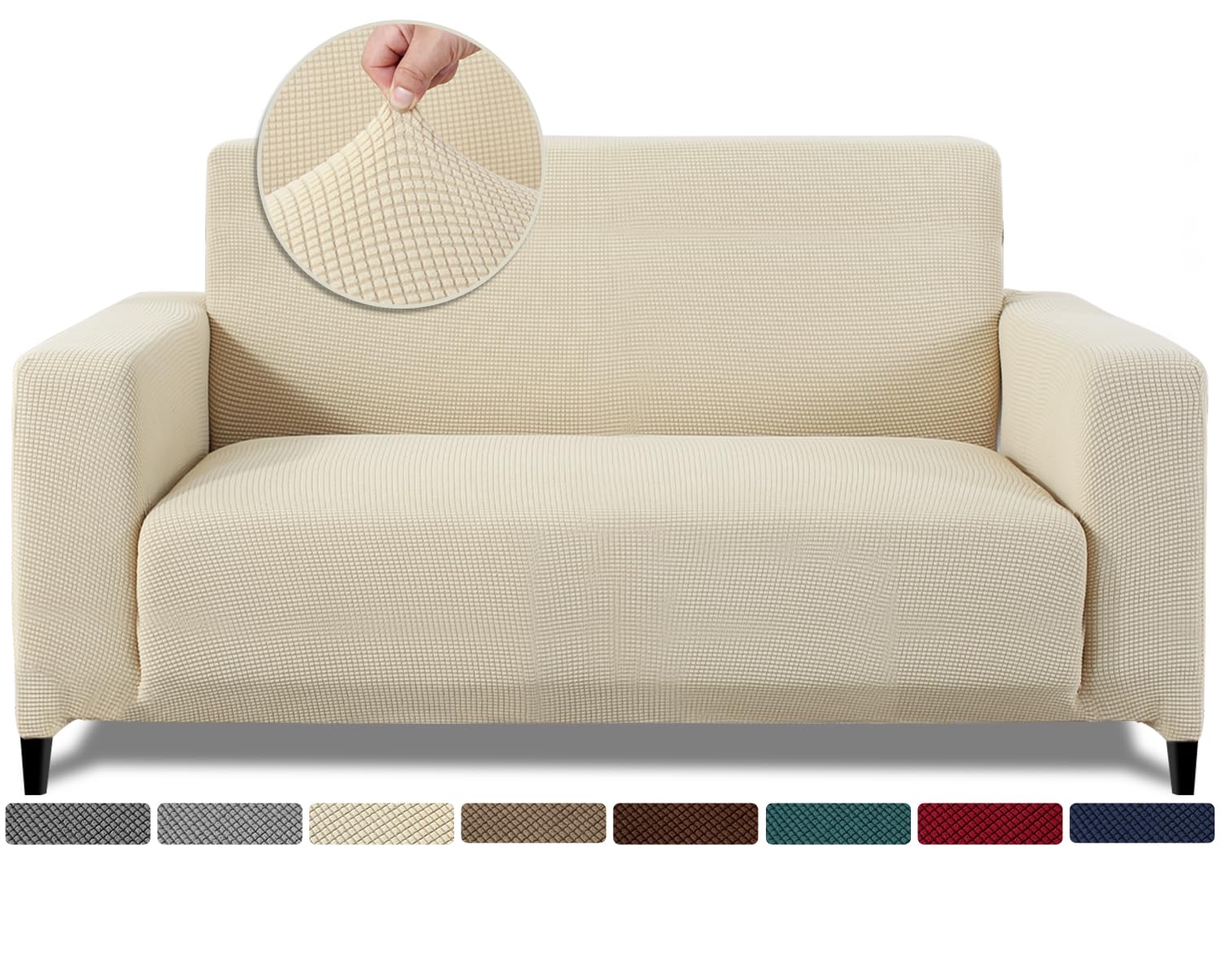 Jaotto Funda de Sofá 2 Plazas Elasticas Funda para Sofa Ajustables in Jacquard Cubre Sofa Suave y Grueso Lavables con 2 Fundas de Almohada Protección Sofa para Mascotas,Jacquard#Beige