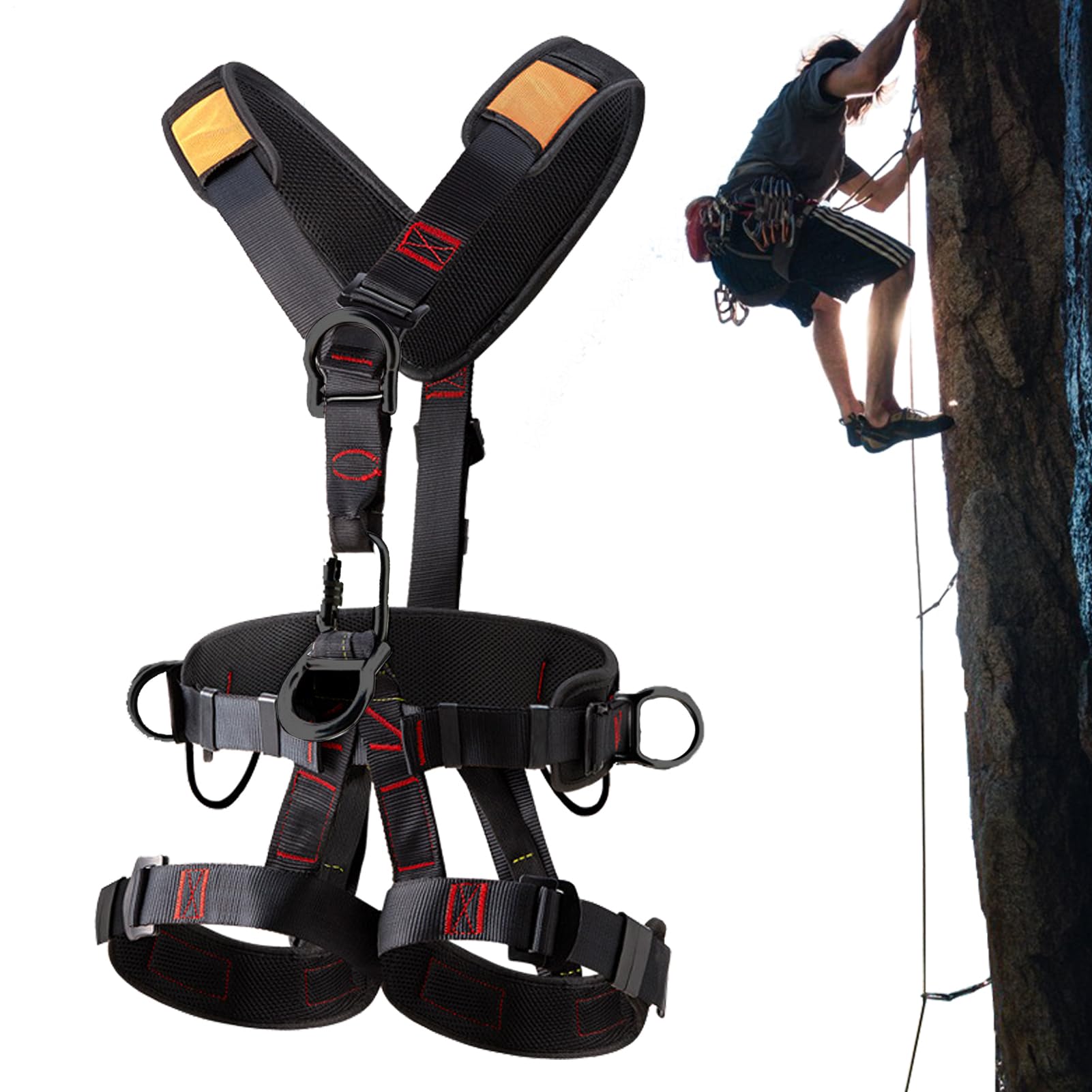 Cintura di sicurezza da lavoro per uomo, imbracature per copertura completa del corpo | Imbracatura anticaduta con fibbie regolabili | Attrezzatura staccabile per arrampicata sugli alberi, imbracatura
