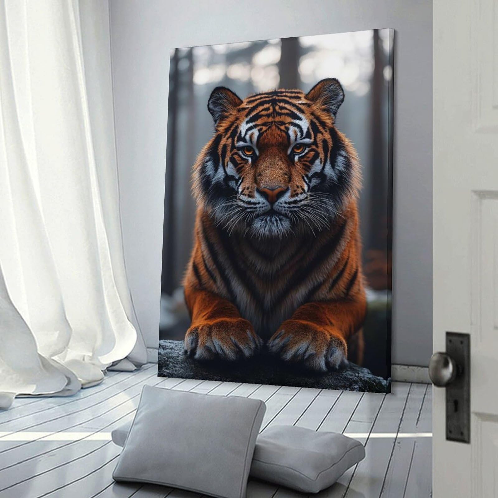 Junmoney Majestic Tiger Portrait in Forest Setting Wall Picture Print 24x36inch(60x90cm), for Home Office, Desk Area Or Studio, Home Office Artwork with Decorative Appeal