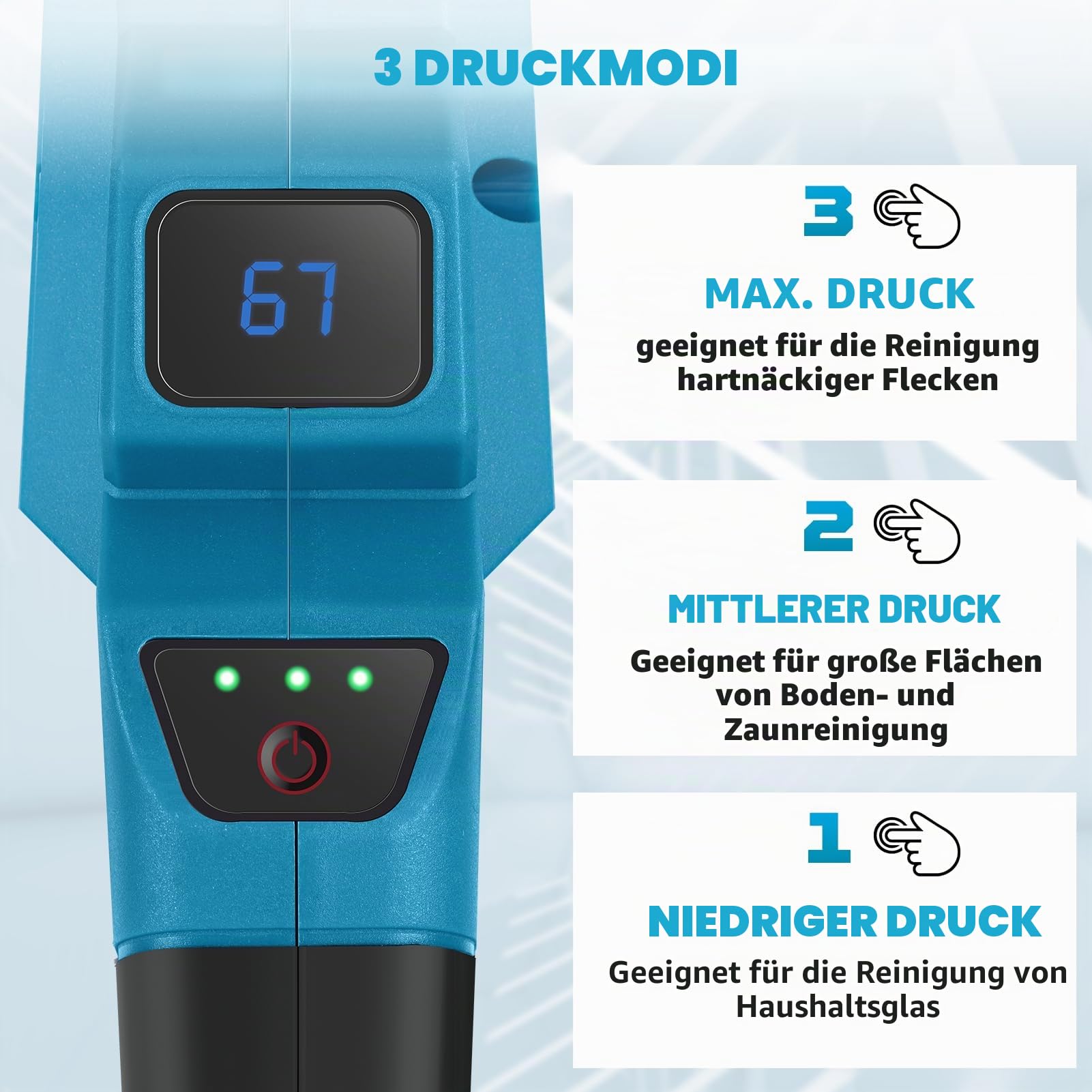 Akku Hochdruckreiniger, Max 120Bar Tragbarer Druckreiniger Pistole, 21V Hochdruckpistole mit 2×3.0AH Akkus, 6-in-1 Verstellbare Düse,5M Schlauch,Schaumsprüher, Pressure Washer für Auto Graten