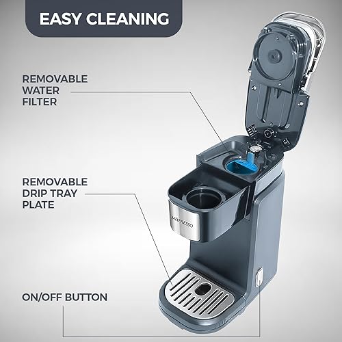 Miniatura 3 de Mixpresso Cafetera de una sola taza preparación rápida, función de un solo toque, cafetera gris de 12 onzas