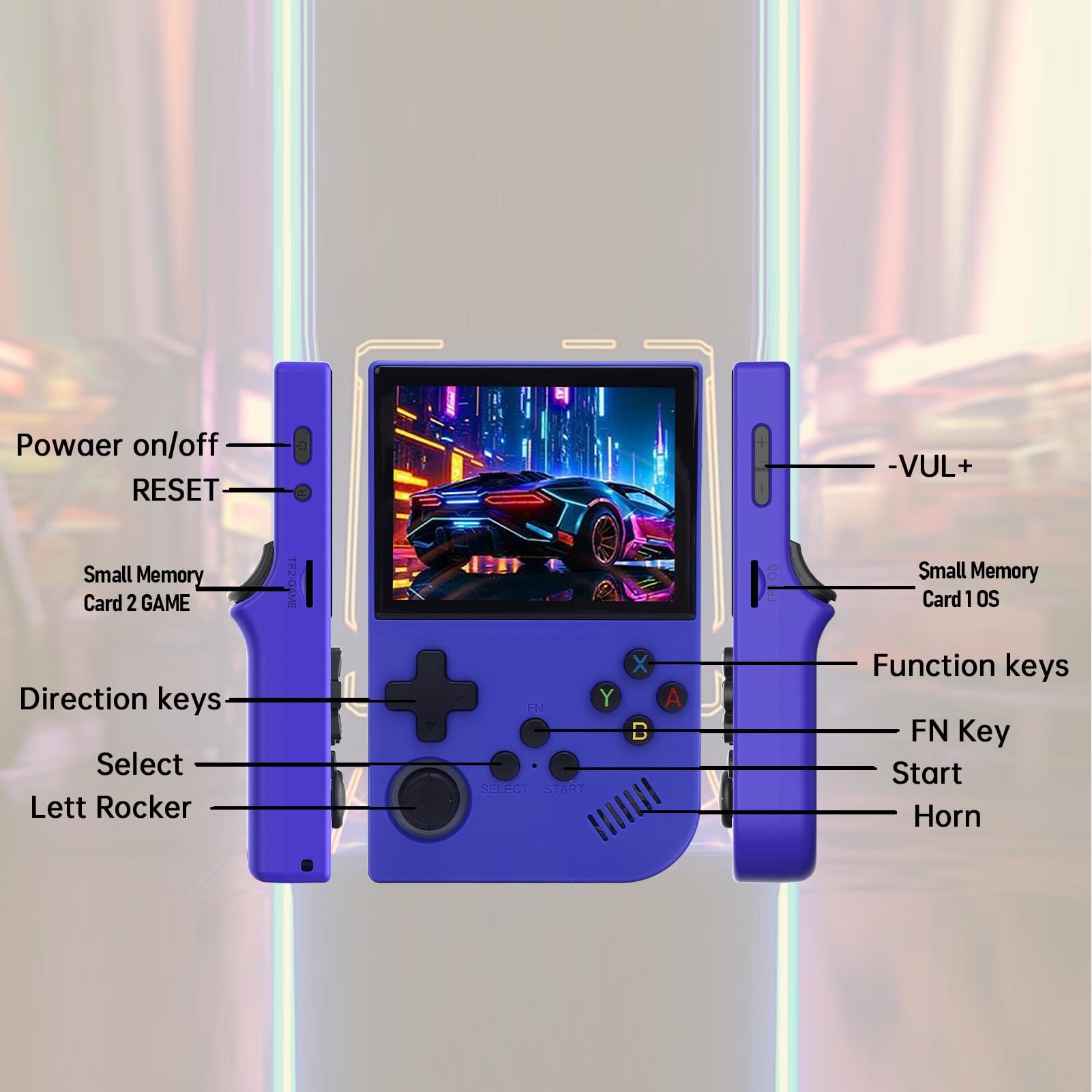Luocute Handheld Console Game, Konsola Gier Retro dla Systemu Linux Open Source 3,5 Cala 640x480 Ekran 3500 MAh Przenośna Konsola Gier Wideo (64G)