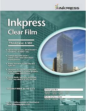 Clear Film 5 mil. Polyester Inkjet Film, 13x19", 20 Sheets