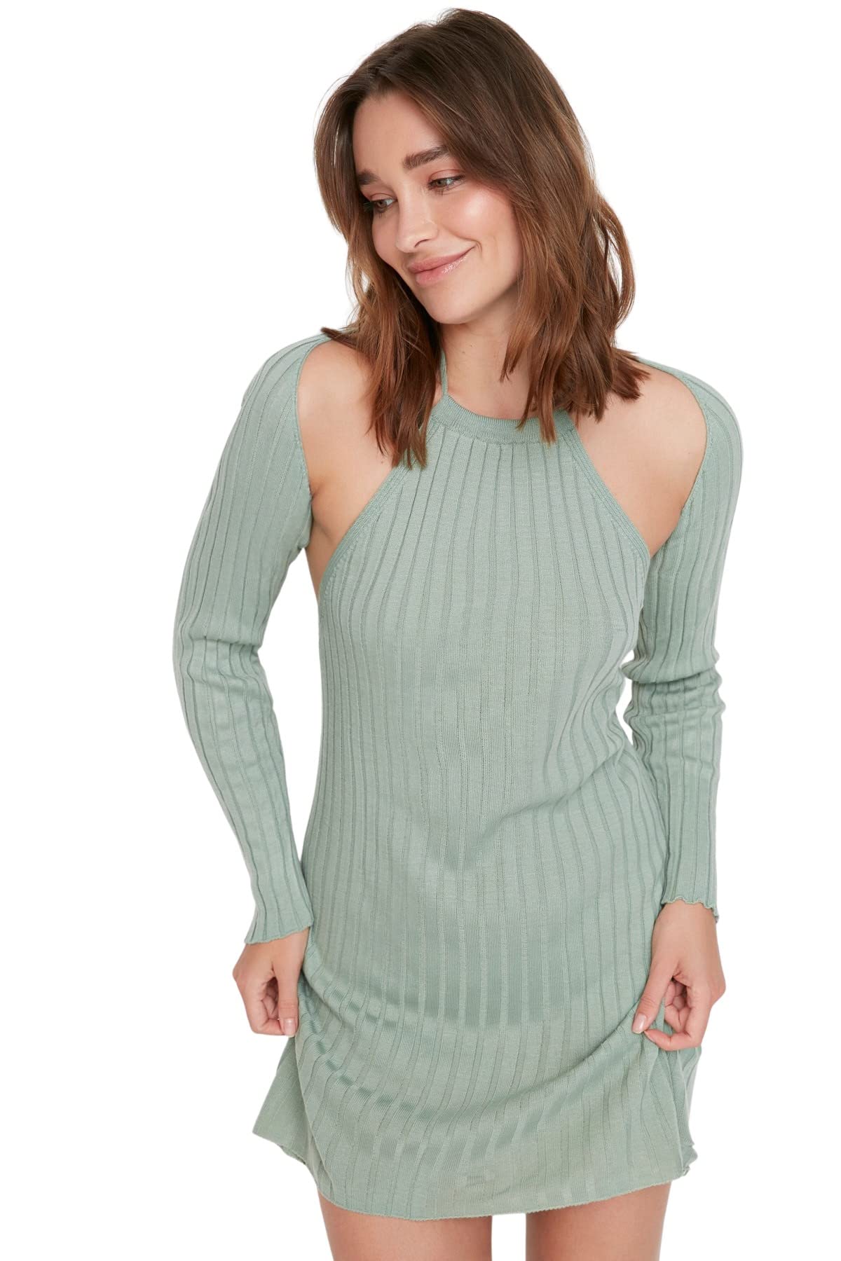 Trendyol Women Mini Basic Slim Knitwear Dress Mint