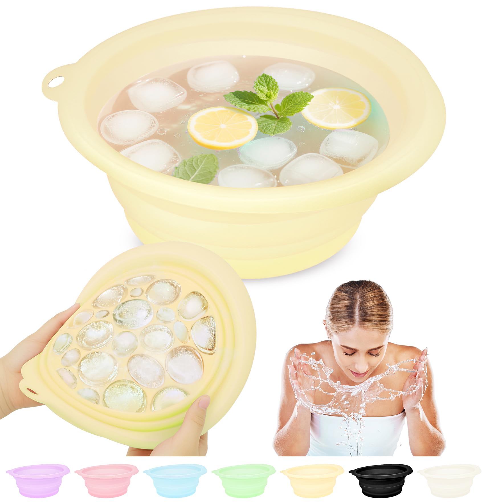 Musiwanna Silicone Ice Face Bowl, Face Bowl for Ice Foldable Ice Bath Facebowl with Built-In Icetray