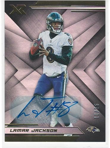 Miniatura 1 de 2019 Panini XR Lamar Jackson Gold Autograph SP Card #'d 25