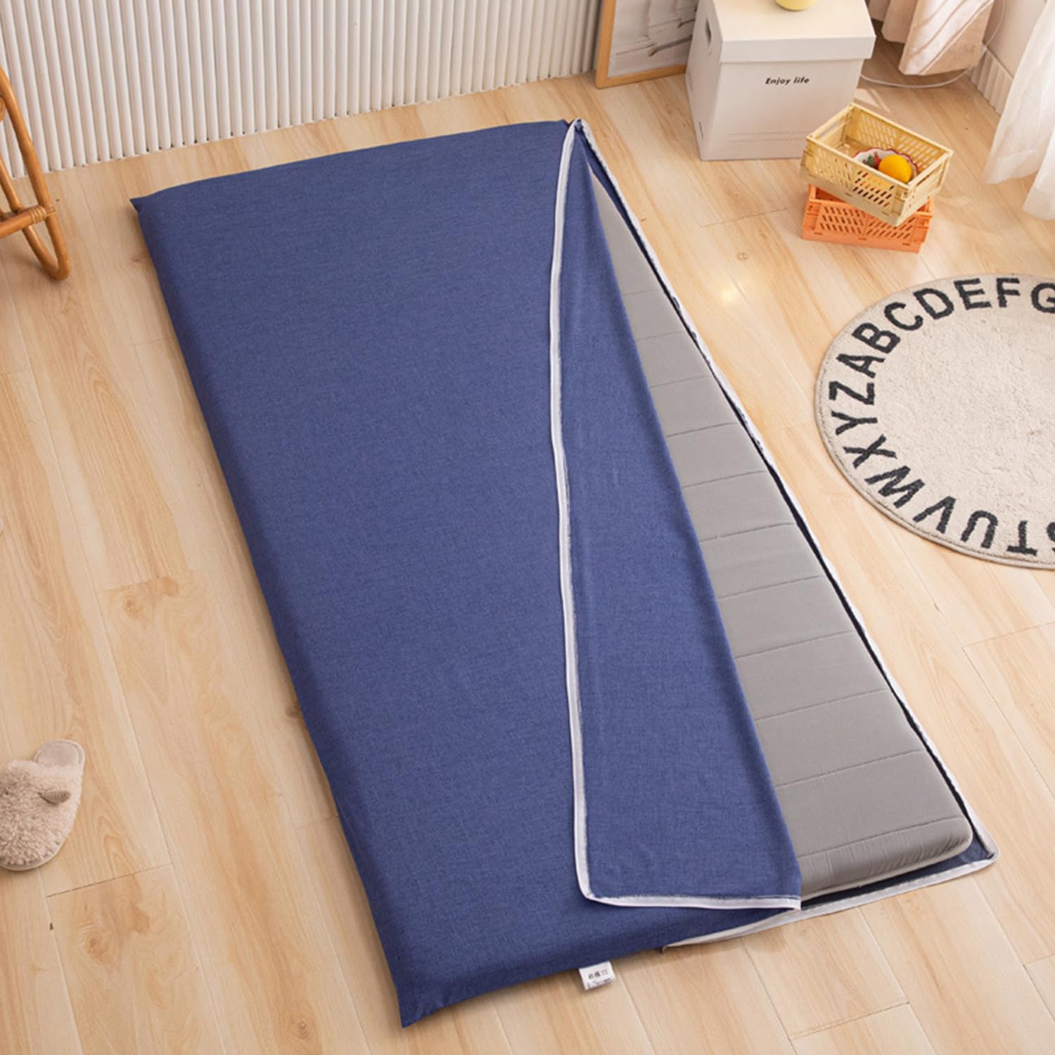 Housse de futon en coton matelas traditionnel Shikibuton bleu 80x190 cm
