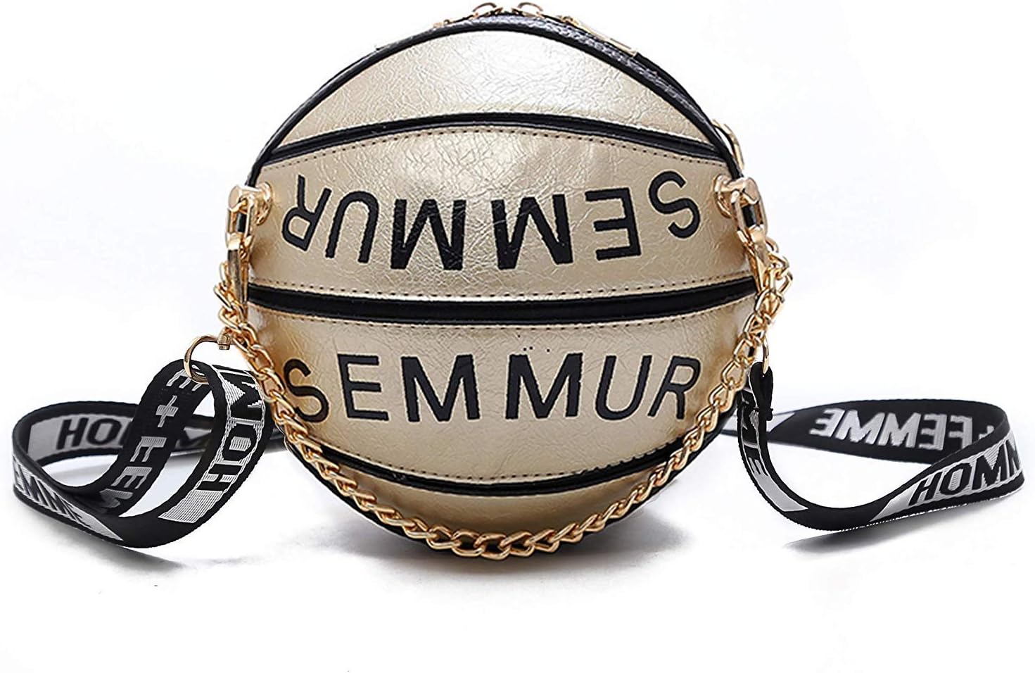 Basketball Shaped Shoulder Messenger Purse Bag Mini Tote Cross Body PU Handbag Adjustable Strap For Women Girls Men (Gold)