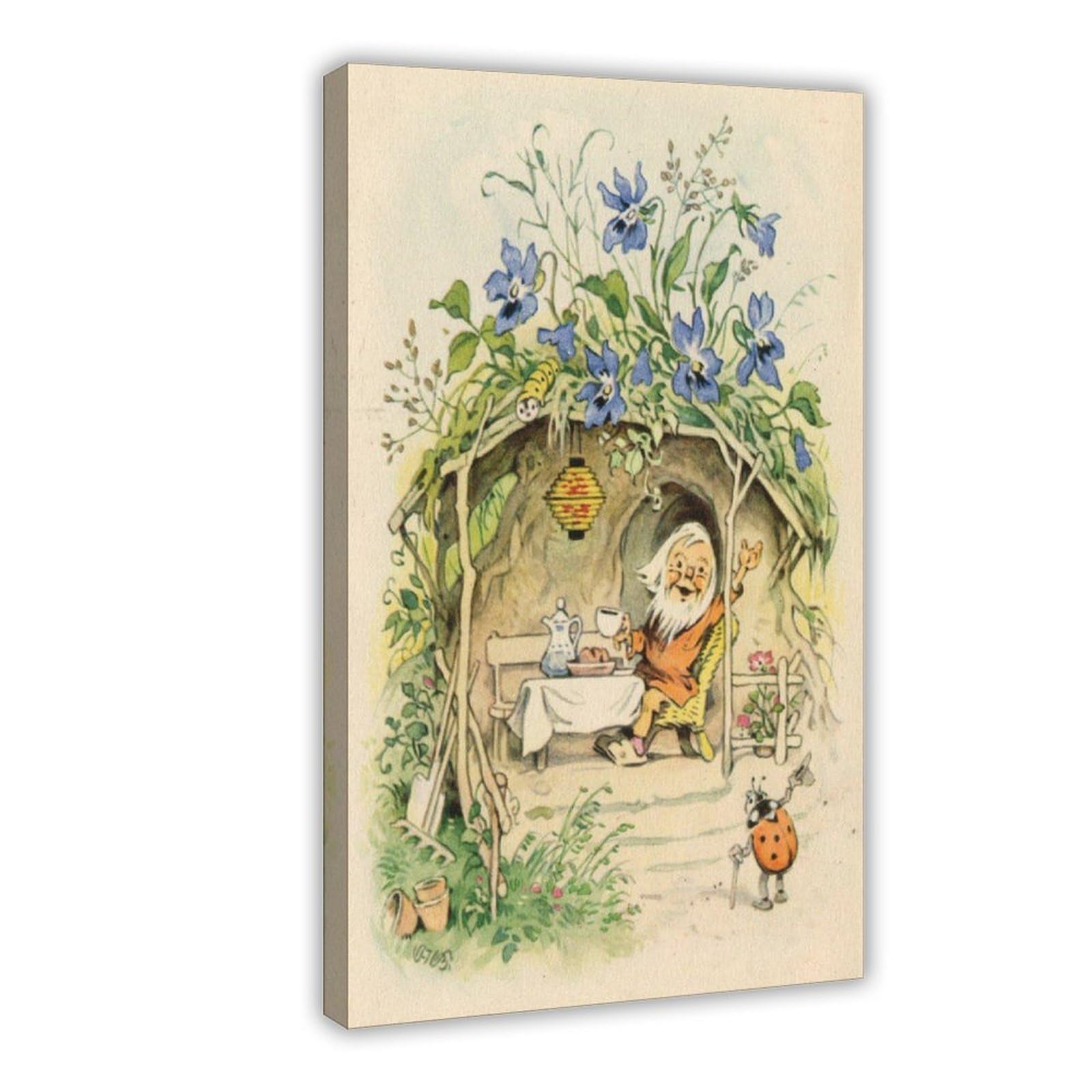 WCYB Fritz Baumgarten - Póster de cuento de hadas vintage con diseño de gnomo para colgar en la pared, 40,6 cm de largo x 61 cm de ancho