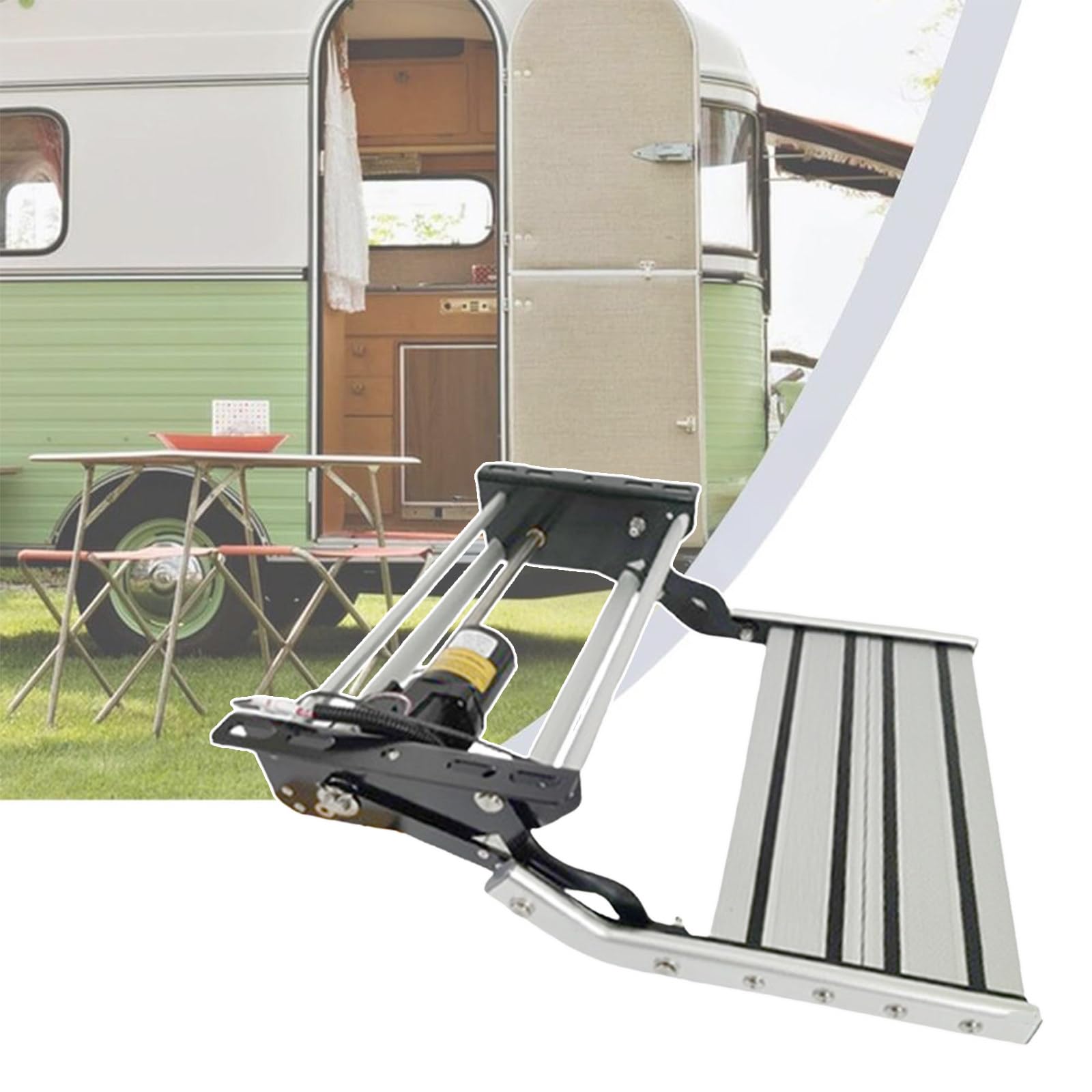 WIANQIAN Manual Electric RV Step Ladder, Truck Camper Steps, Motorhome Step Ladder, Rust And Corrosion Resistant, LED Light, Strong Spring, For Rv Van Motorhome Travel Trailer Single-layerelectric