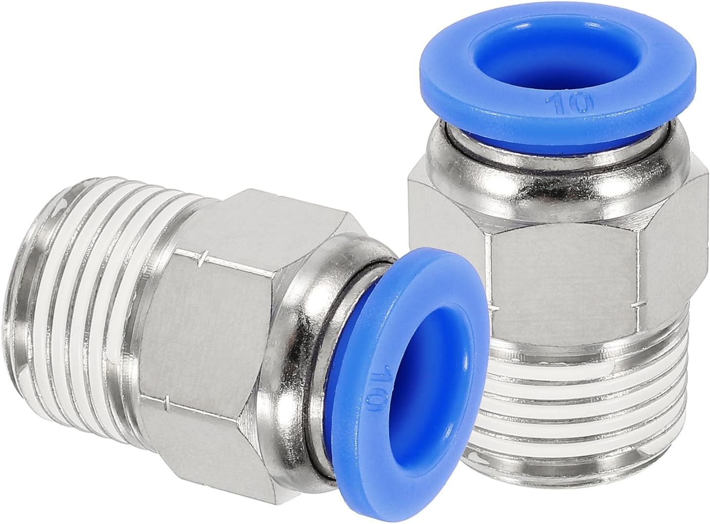 2 Pcs NPT Push to Connect Air Fittings, Male Straight 10mm Tube OD x 3/8" NPT Thread Air Quick Connector Coupling Adapter for Gas Hose Pneumatic Tools, Blue