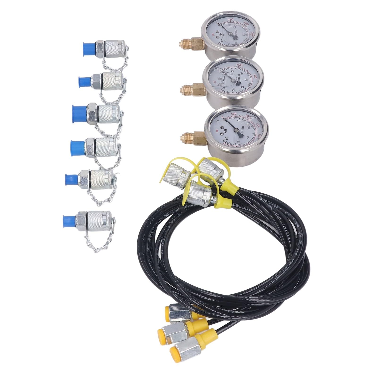 Kupplungs-Hydraulik-Manometer-Kit, Genaues Maßstabs-Hydraulikdruck-Testkit mit Großem Bereich und 3 Schläuchen für Pneumatische Geräte