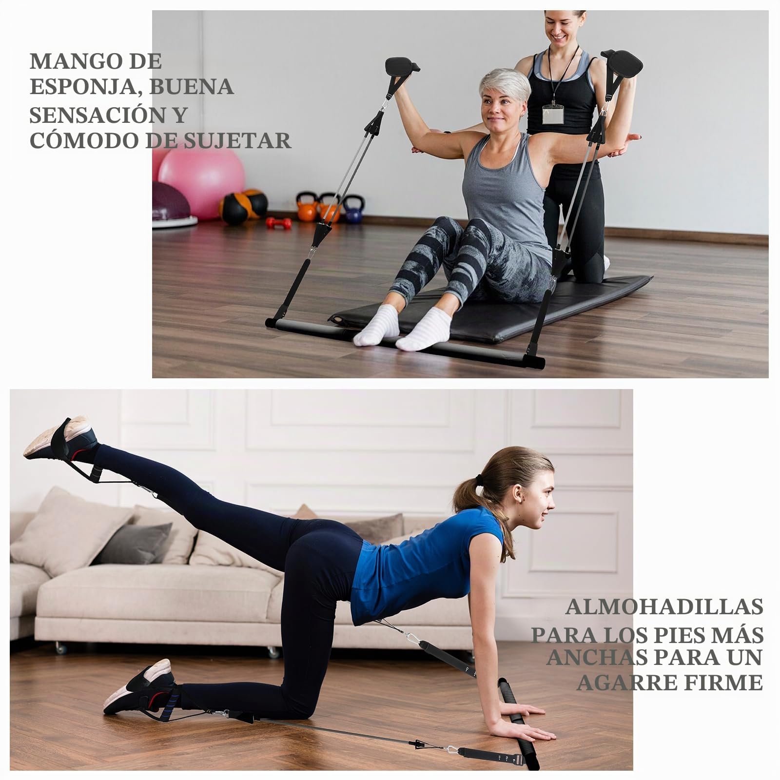 Barra de Pilates con 6 Gomas Elasticas Musculacion, Látex Bandas de Resistencia Bandas Elasticas Fitness Smartworkout para Casa y Gimnasio Yoga Pilates Estiramiento Fitness