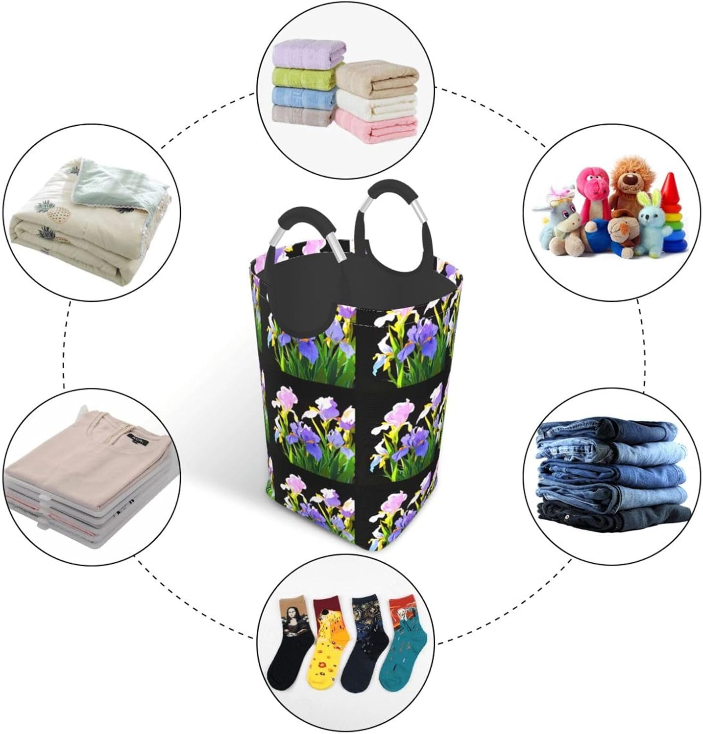 Iris flowers in the sun Foldable storage bag, 50L capacity, suitable for laundry room, dormitory bedroom, dirty clothes storage basket.