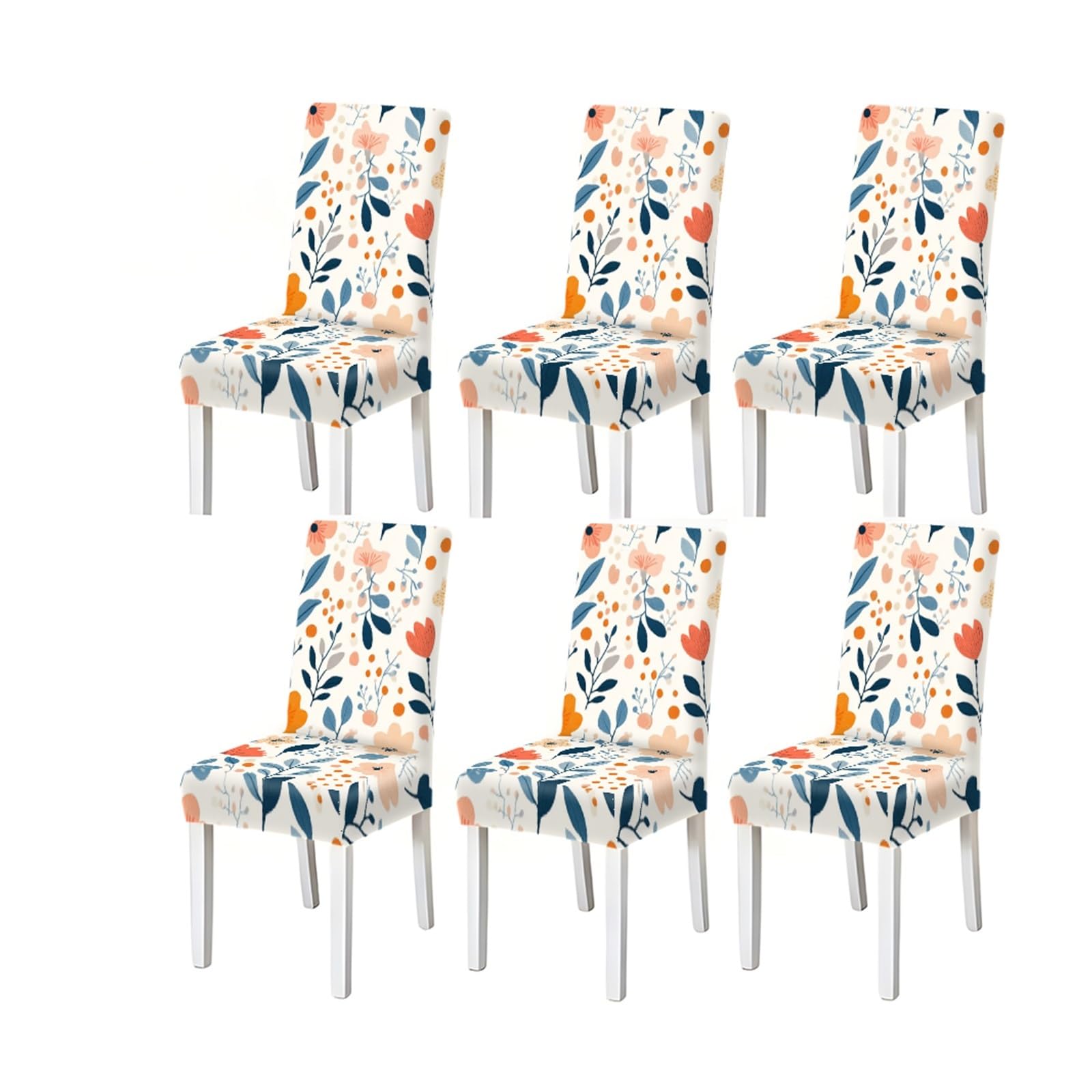 FZJKGH Scandinavian Floral Dining Chair Covers Set Of 2/4/6, Stretch Washable Botanical Chair Slipcovers, Modern Nordic Home Decor Removable Stretch Slipcovers for Dining Chairs(6PCSChair cover)