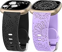 Vista 13 de Minyee Paquete de 2 correas grabadas florales compatibles con Fitbit Versa 4/Versa 3/Sense 2/Sense Band para mujer, lindo diseño de girasol
