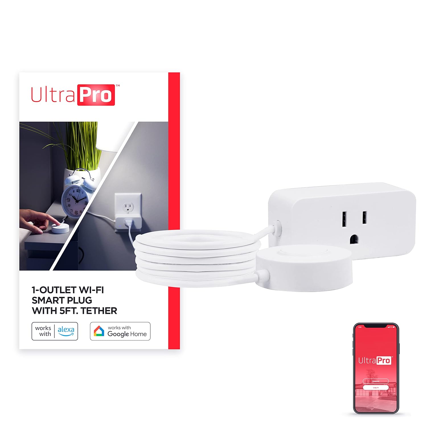 UltraPro Smart Plug WiFi Outlet with Tether, Smart Outlet, Smart Home, Smart Switch, Works with Alexa, Google Home, No Hub Needed, ON/Off Switch, Easy to Use App, Remote Control Outlet, 60342