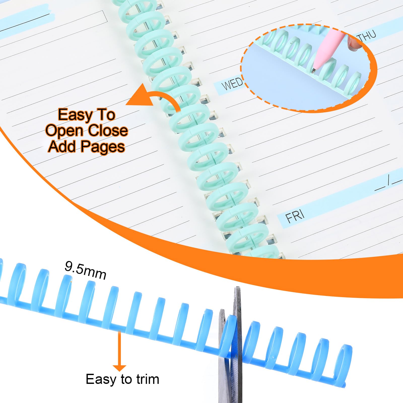 Lot de 100 peignes de reliure en plastique de 1,27 cm de diamètre, 30 anneaux de reliure en plastique, faciles à modifier pour enseignant, étudiant, documents, cahiers, fichiers, capacité de 85