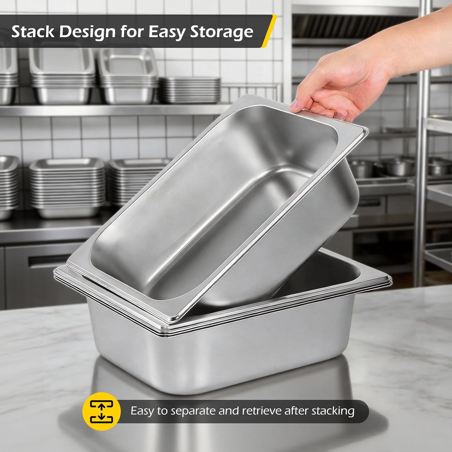 Dyna-Living 4 Pack Hotel Pans Half Size, 1/2 Half Size 4 Inch Deep Steam Table Pans with Lid Stainless Steel Metal Tray Sets Commercial Food Pan for Home Hotel Buffet Restaurant Catering Supplies