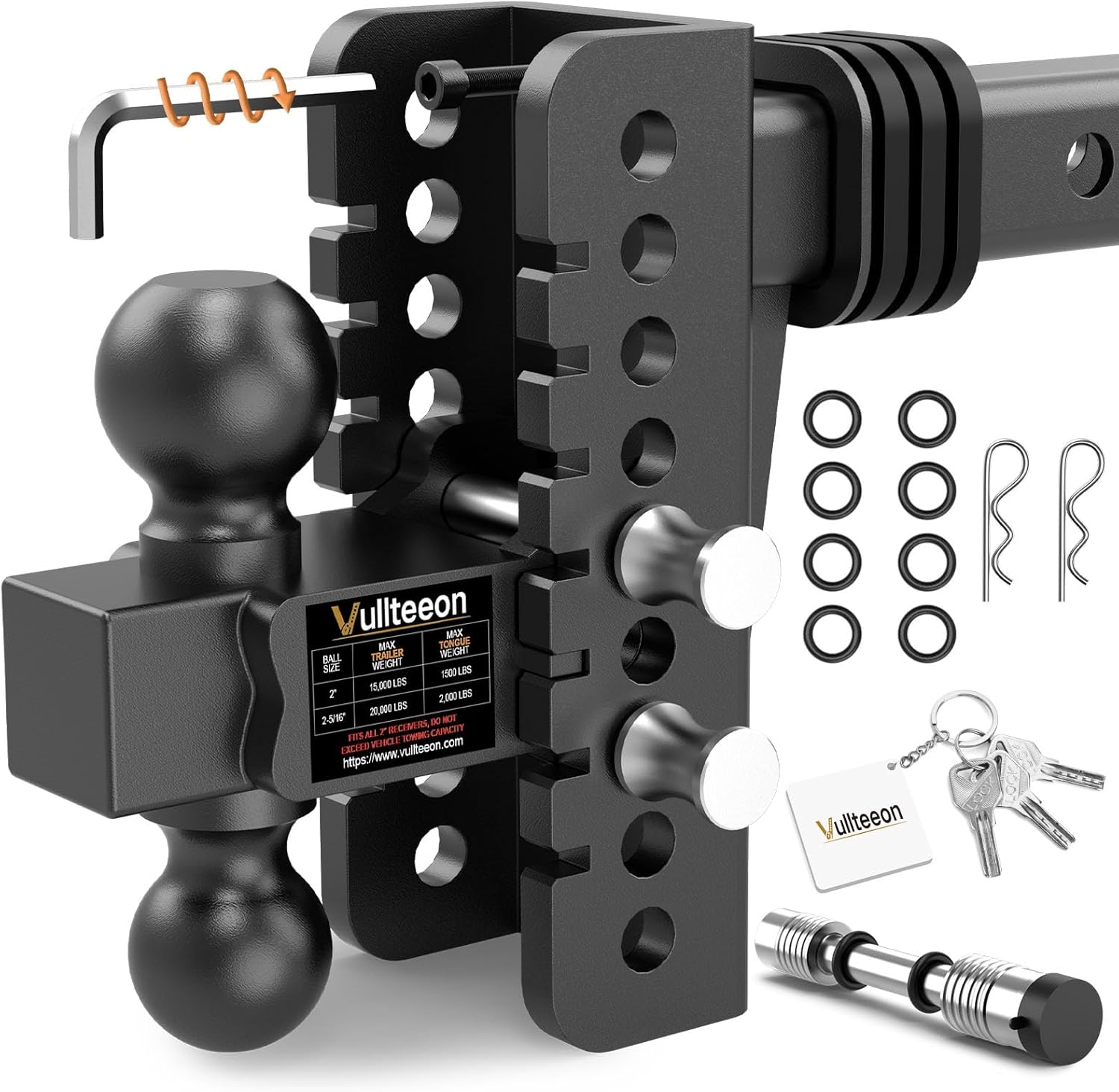 Adjustable Trailer Hitch, Drop Hitch for 2 Inch Receiver, 6" Drop/Rise, (2" & 2-5/16") Ball Hitch for Truck, 20000 LBS GTW, Slot-Fit & Anti-Rattle Design Tow Hitches, Anti-Theft Pin