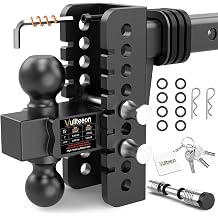 Adjustable Trailer Hitch, Drop Hitch for 2 Inch Receiver, 6" Drop/Rise, 2" & 2-5/16" Ball Hitch for Truck, 20000 LBS GTW, Slot-Fit & Anti-Rattle Design Tow Hitches, Anti-Theft Pin
