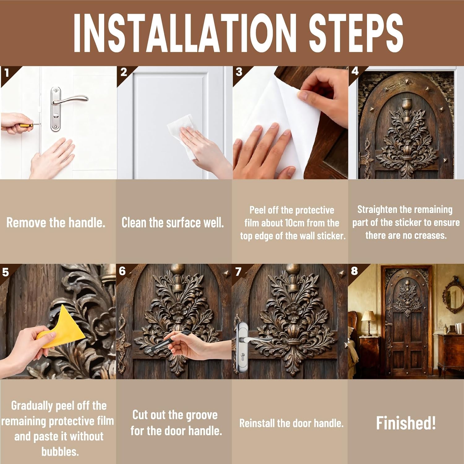 3D Wood Door Sticker Vintage Peel and Stick Door Mural Retro Pattern PVC Self Adhesive Decorative Wallpaper Decal for Bedroom Living Room Office Decoration 15.2 x 78.7 Inch Set of 2 Sheets