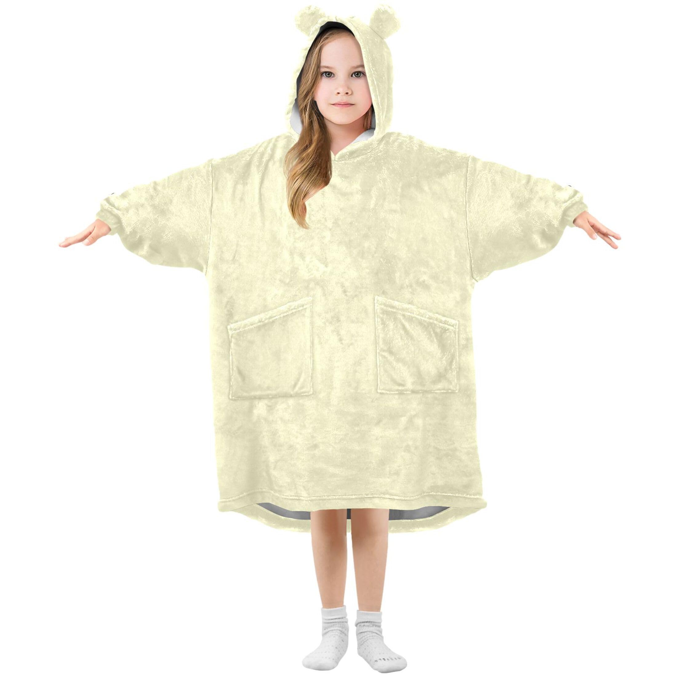 S Husky Lemon Chiffon Kids Wearable Blanket Hoodie with Pocket and Sleeves for Toddlers, Cute Hoodies 3-14 Year Girls Boys