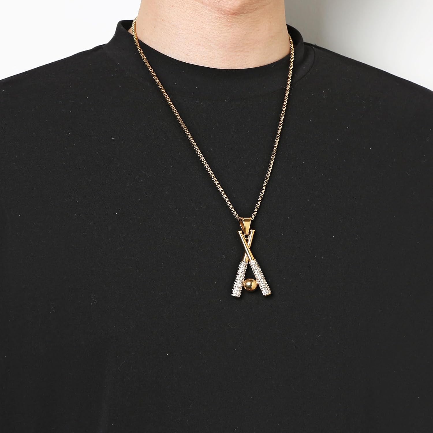 AsAlways Hip Hop Jewelry Iced Out Cross Baseball Bat Pendant Sports 18k Gold Plated Necklace for Men Women - Image 2