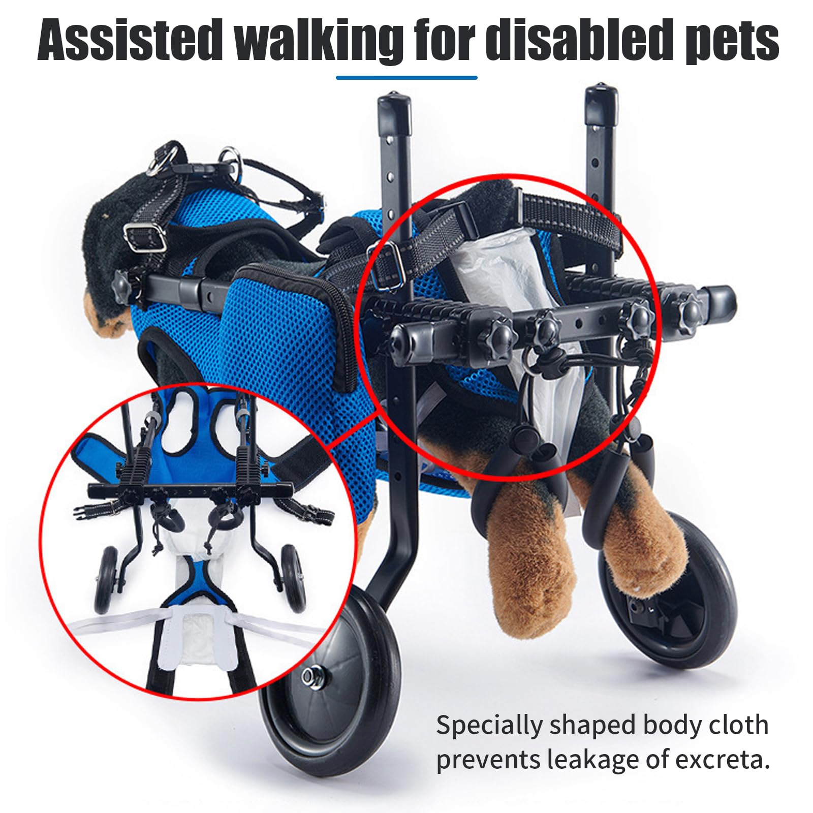 Silla de ruedas para patas traseras, ayuda a la curación, silla de ruedas ajustable de 2 ruedas para pequeños heridos, discapacitados, paralíticos o débiles en las patas traseras (azul, S)