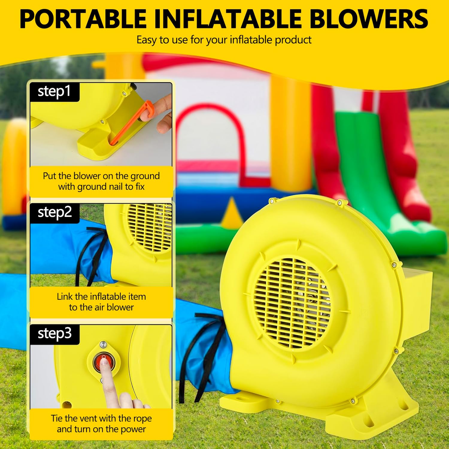 Inflatable Blower, 750W/1.0HP Bounce House Blower, Commercial Air Blowers for Large Inflatables, Portable Fan Pump Perfect for Bouncy Castle, Water Slide, Jumper
