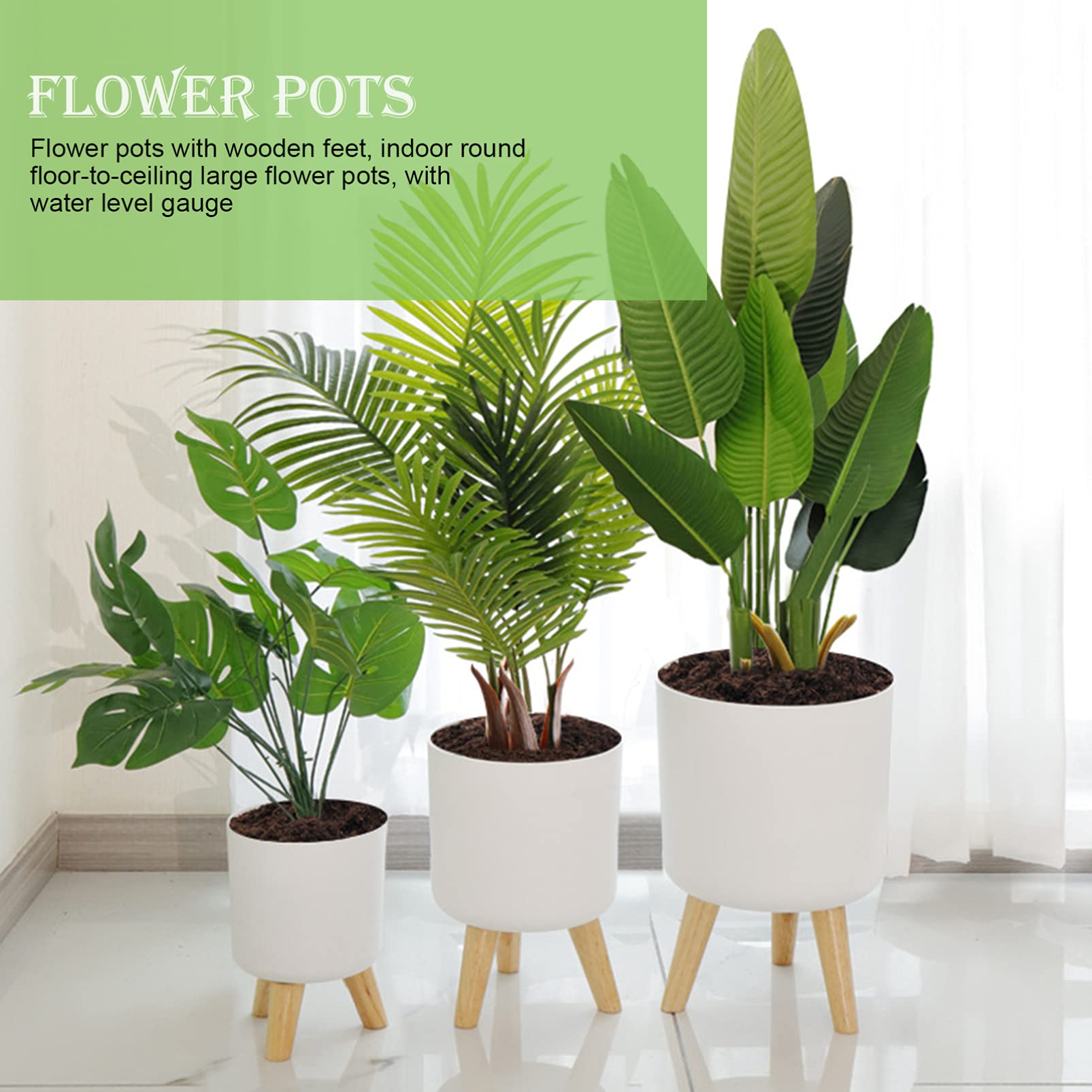 Happyyami 1pièce Pot De Auto-Irrigation Rond avec Indicateur De Eau Grand Cache-Pot Décoratif Intérieur pour Plantes pour Bureau Maison Jardin Cuisine Et Terrasse