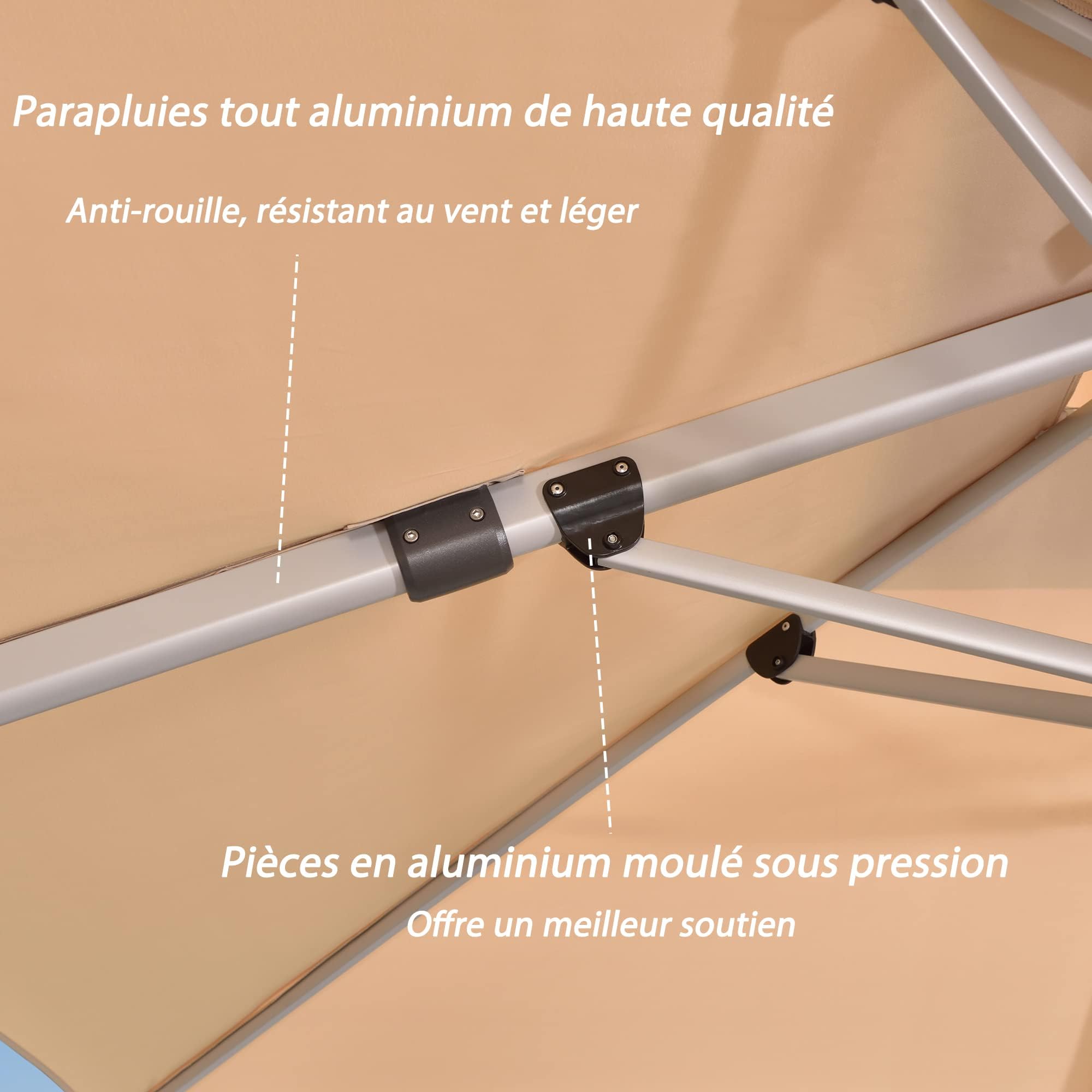 PURPLE LEAF Parasol Déporté 3 x 3 m Toit Double Rotatif 360° UPF50+, Beige