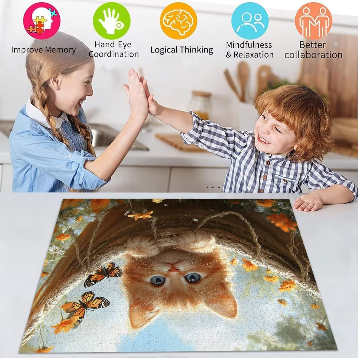 Puzzle Erwachsene 2000 Teile Katze Schmetterling Educa Jigsaw für Kinder ab 8 Jahren Mädchen Jungen, Erwachsene Impossible Klassische Puzzles Schwer, Anspruchsvoll Spielspaß, Geschenke 70x99cm t-682