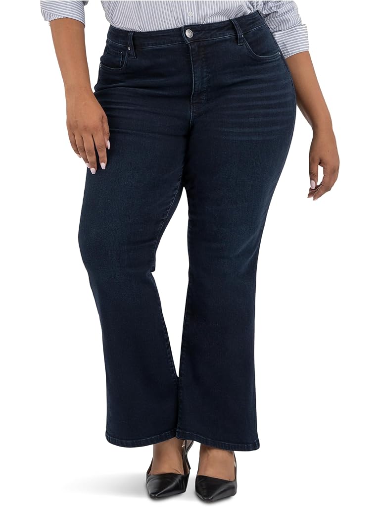 Navy KUT from the Kloth Plus Size Ana High-rise Fab Ab Flare-Baby Double Needle All Over
